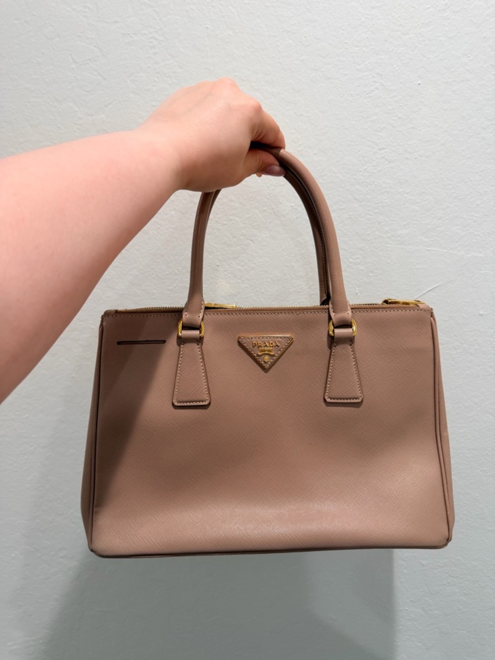Prada Saffiano Lux Tote Bag in Taupe